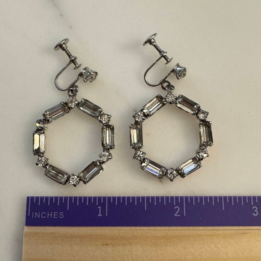 Vintage Doorknocker Rhinestone Statement‎ Earrings Dangling Drop Art Deco Glam - Picture 8 of 11